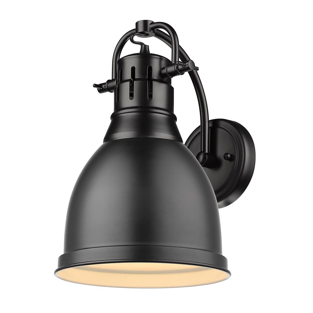 Golden Lighting 3602-1W BLK-BLK Duncan 1 Light Wall Sconce in Black with a Matte Black Shade